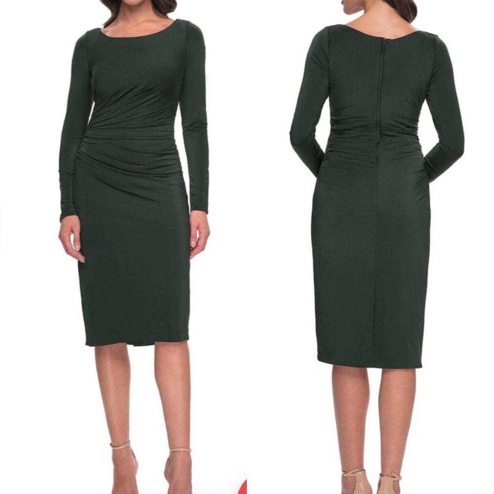 La Femme Long Sleeve Ruched Sheath Dress Green Size 12‎